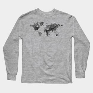 World map in black tree ring pattern Long Sleeve T-Shirt